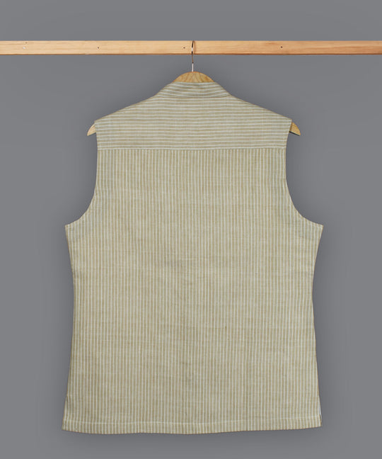 Brown white stripe cotton nehru jacket