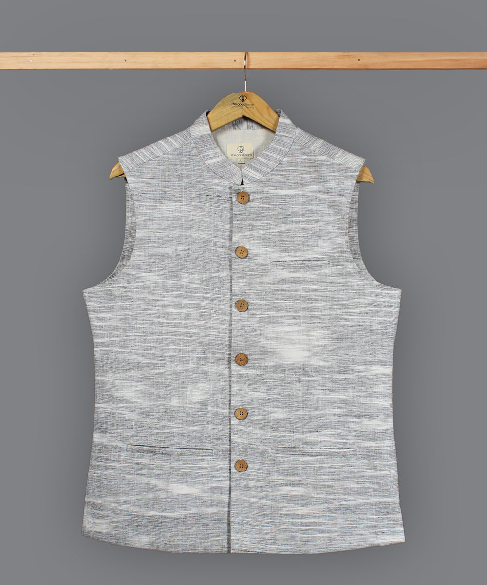 White navy blue cotton nehru jacket