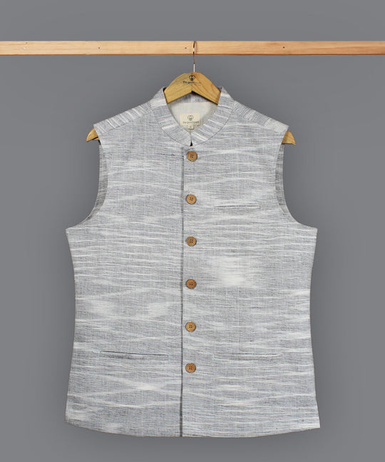 White navy blue cotton nehru jacket