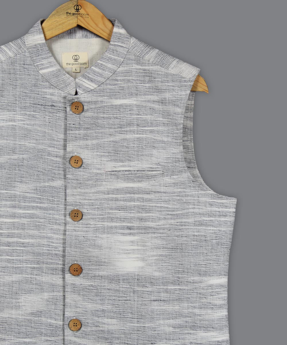 White navy blue cotton nehru jacket