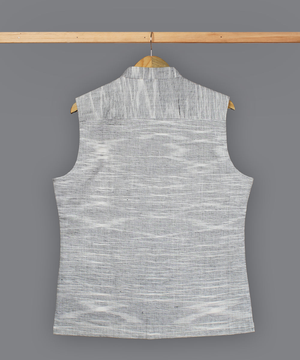 White navy blue cotton nehru jacket