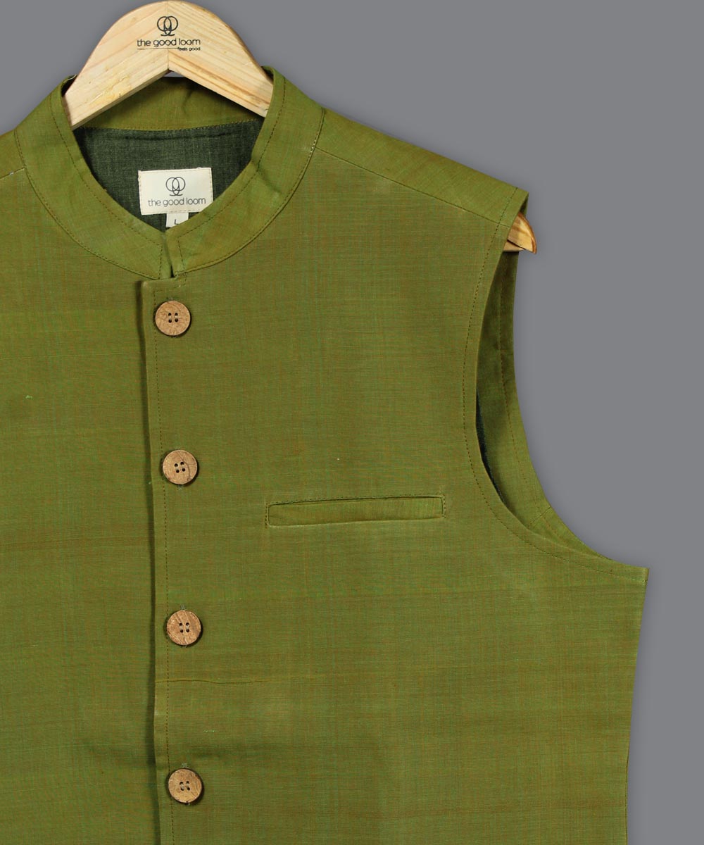 Green cotton nehru jacket