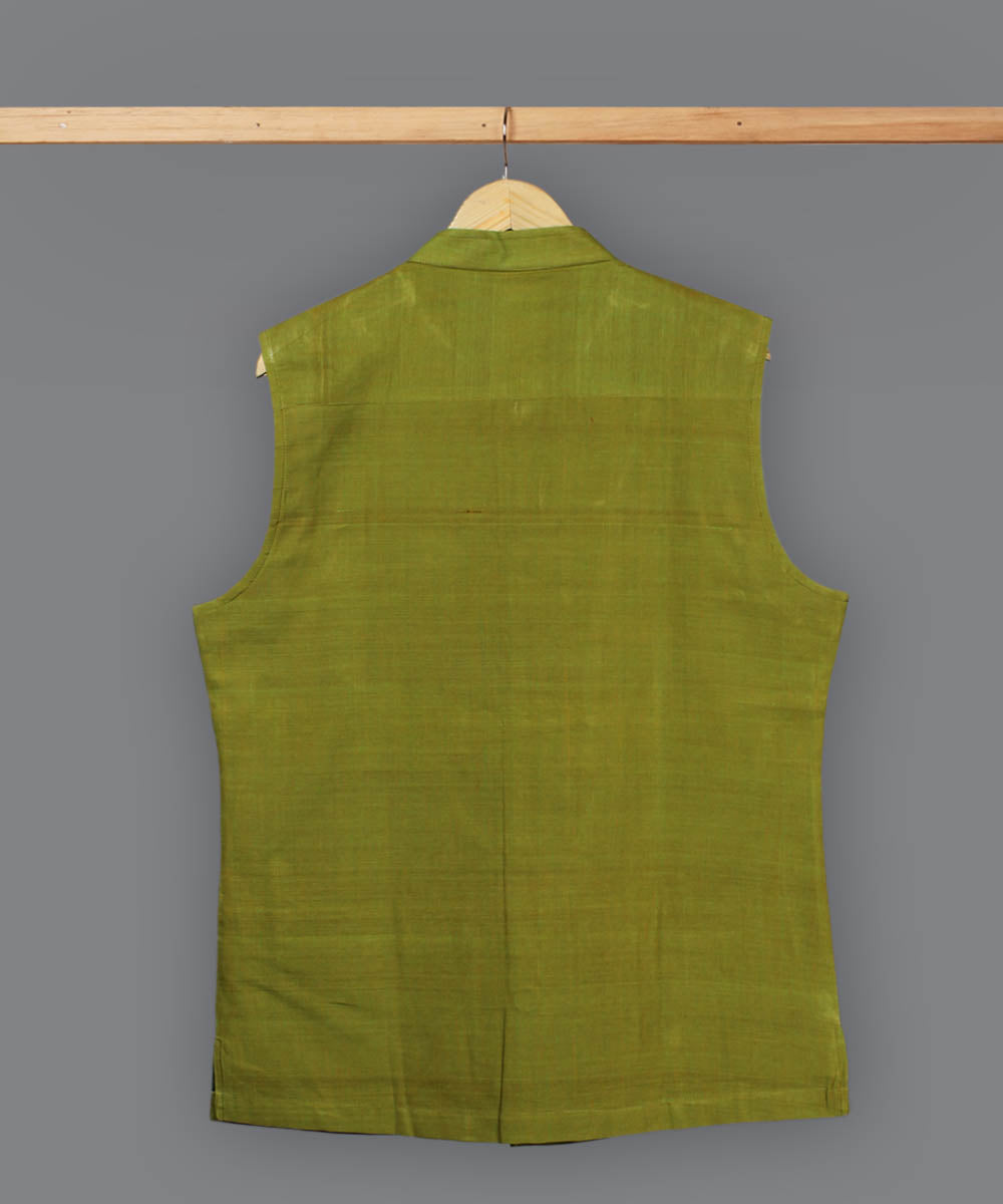 Green cotton nehru jacket
