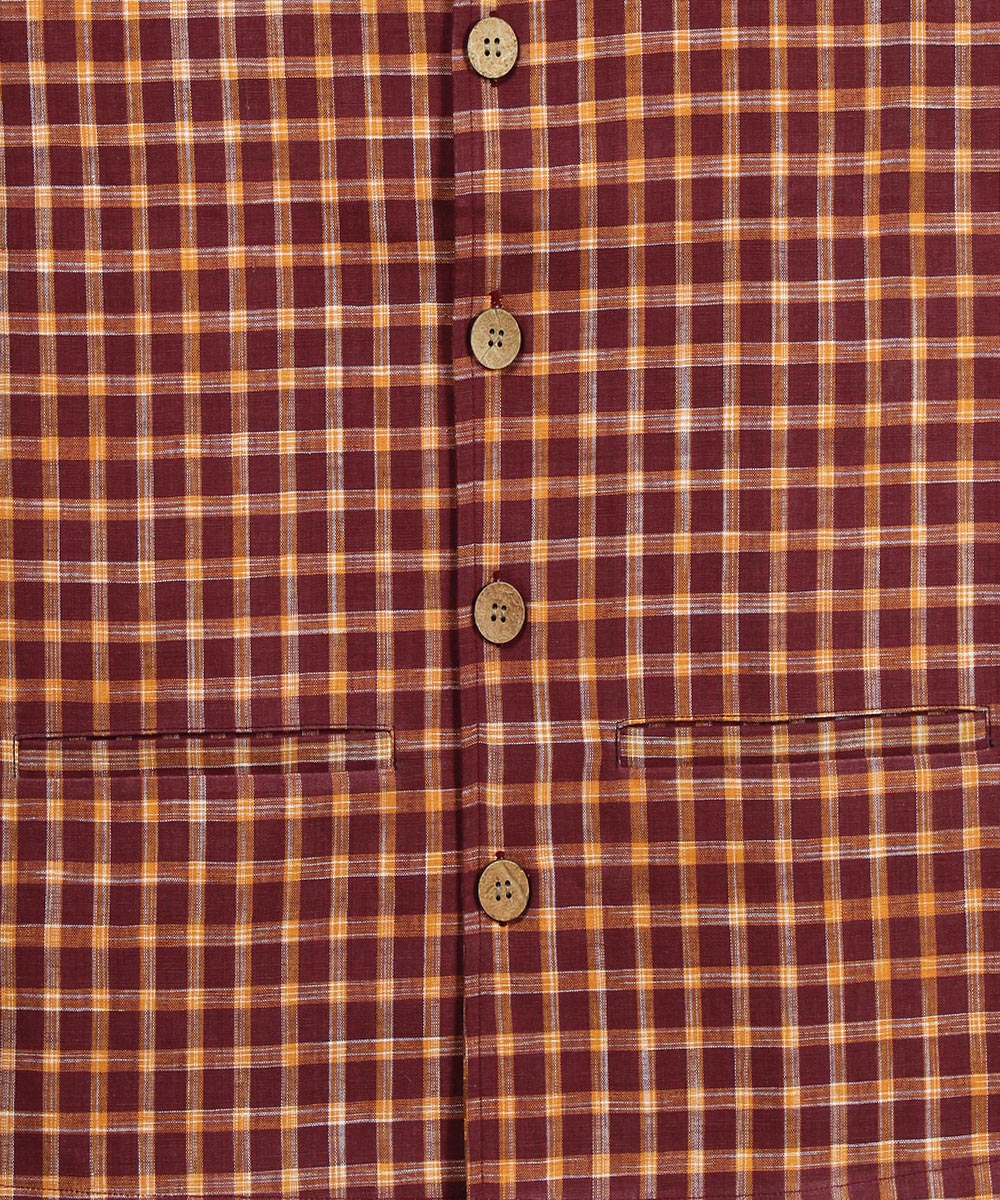 Maroon orange checks cotton nehru jacket