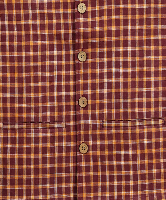 Maroon orange checks cotton nehru jacket
