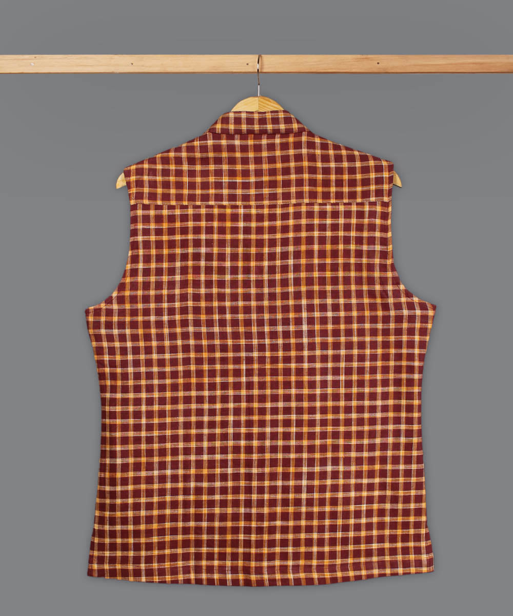 Maroon orange checks cotton nehru jacket