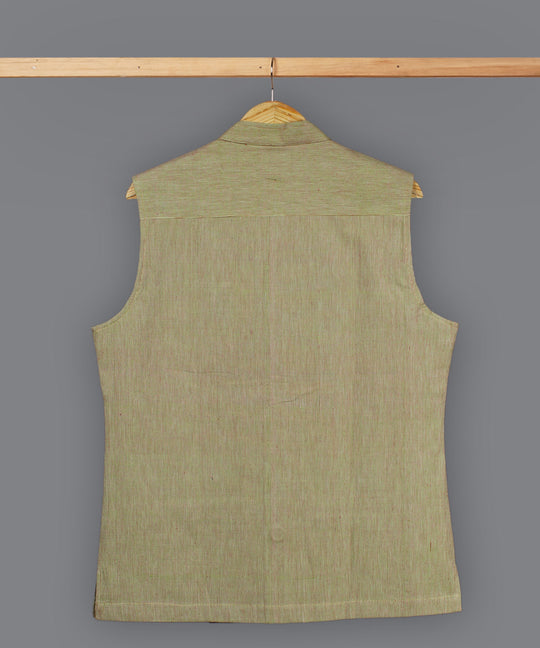 Beige red stripe cotton nehru jacket