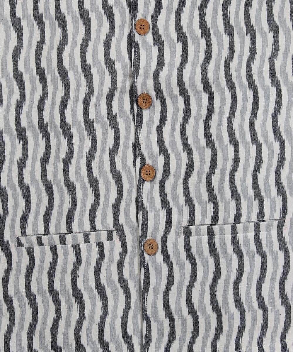 White grey black ikat cotton nehru jacket