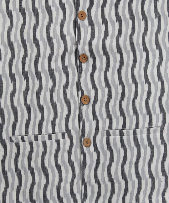 White grey black ikat cotton nehru jacket