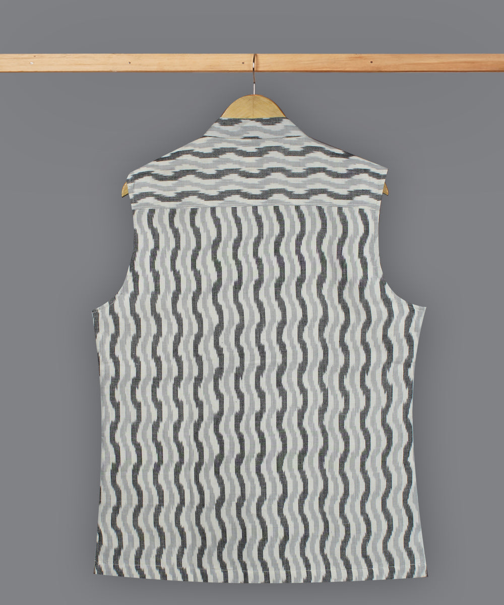 White grey black ikat cotton nehru jacket