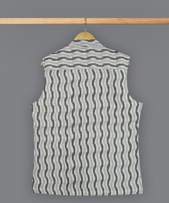 White grey black ikat cotton nehru jacket