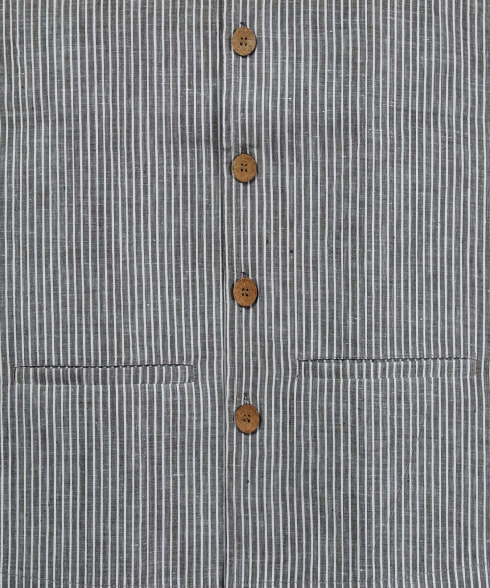 Grey white stripe linen nehru jacket