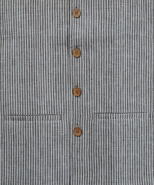 Grey white stripe linen nehru jacket