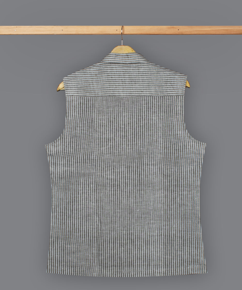 Grey white stripe linen nehru jacket