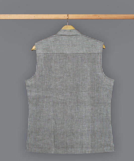 Grey white stripe linen nehru jacket