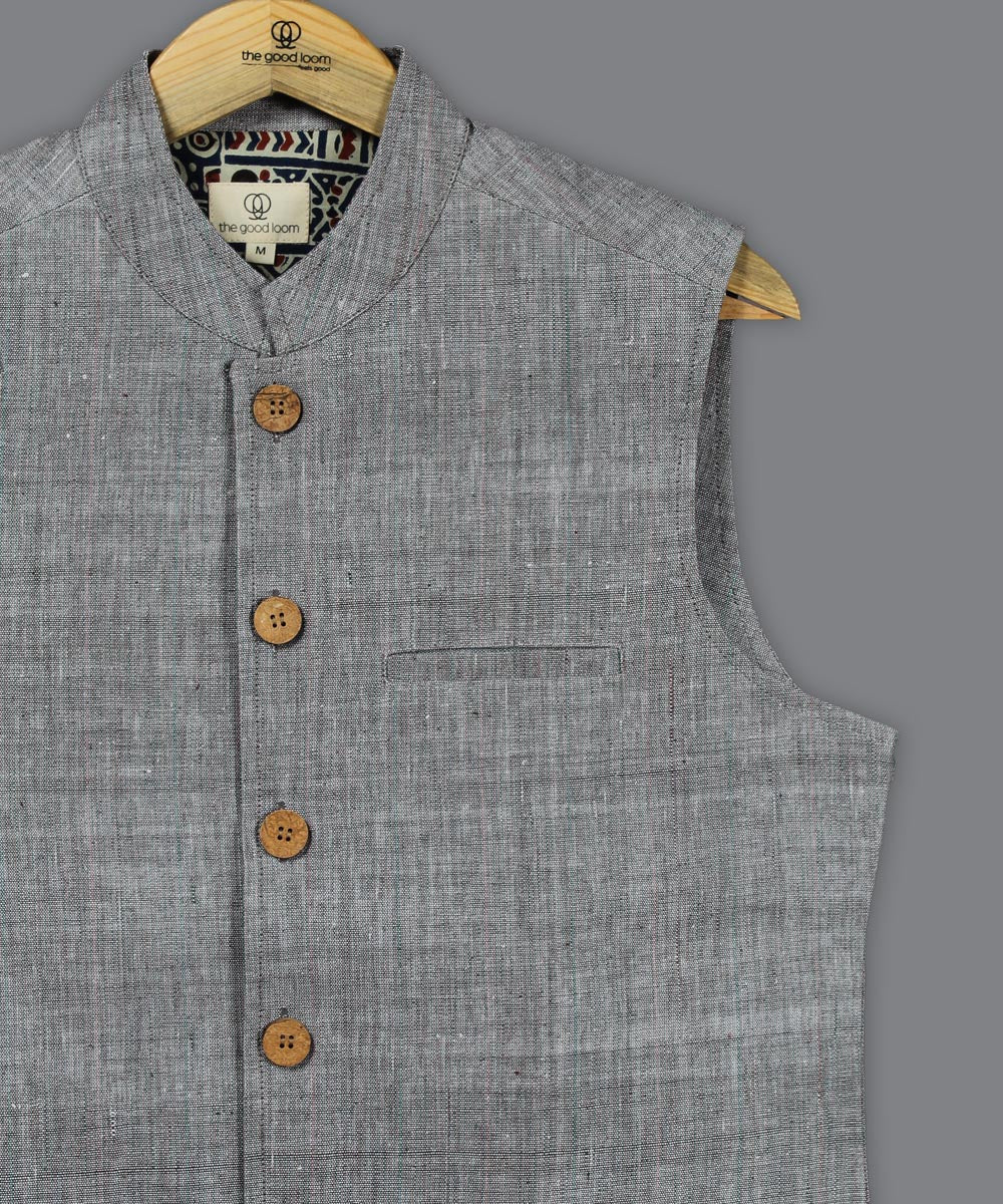 Grey white cotton nehru jacket