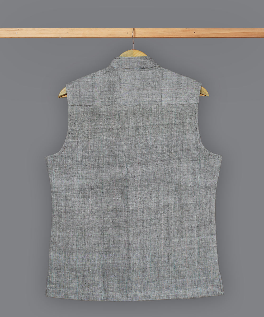 Grey white cotton nehru jacket