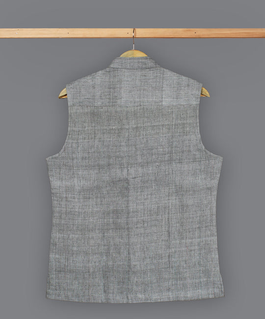 Grey white cotton nehru jacket