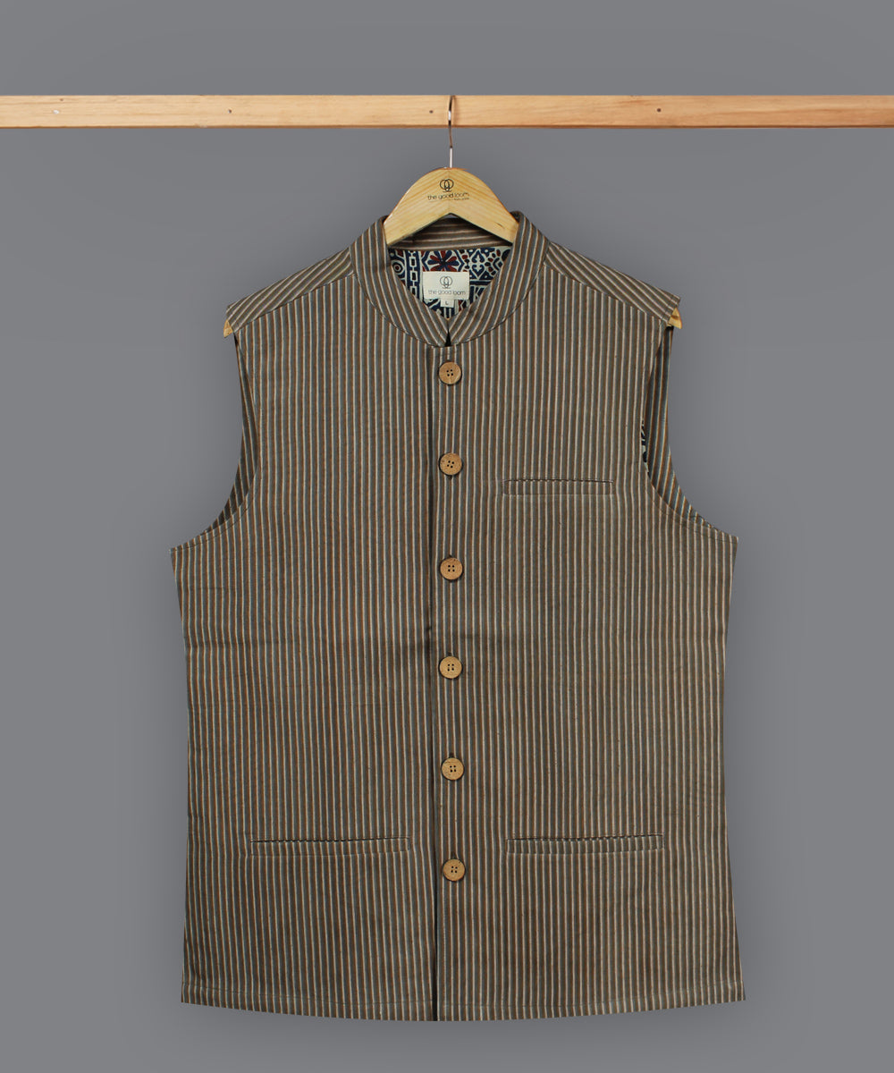 Brown stripe cotton nehru jacket