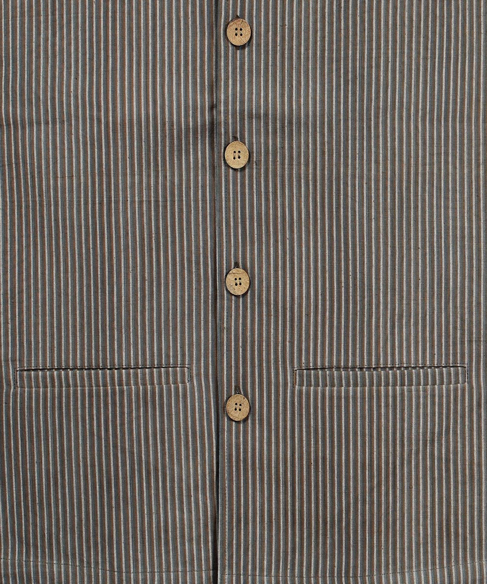 Brown stripe cotton nehru jacket
