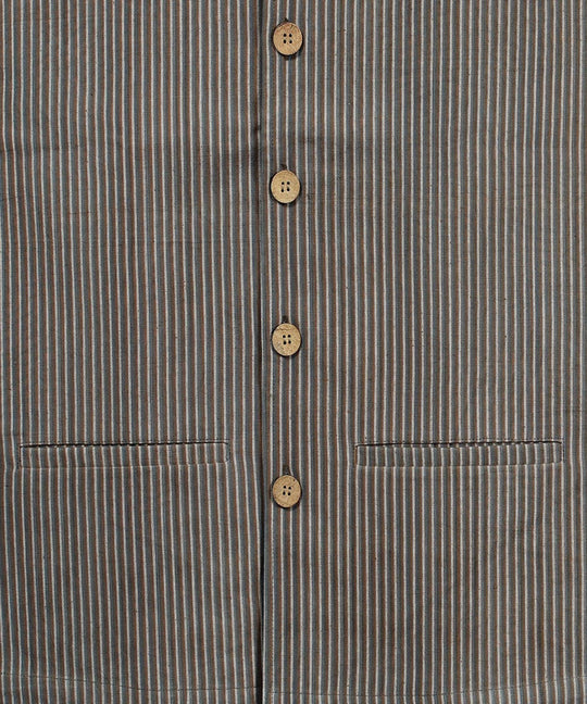 Brown stripe cotton nehru jacket