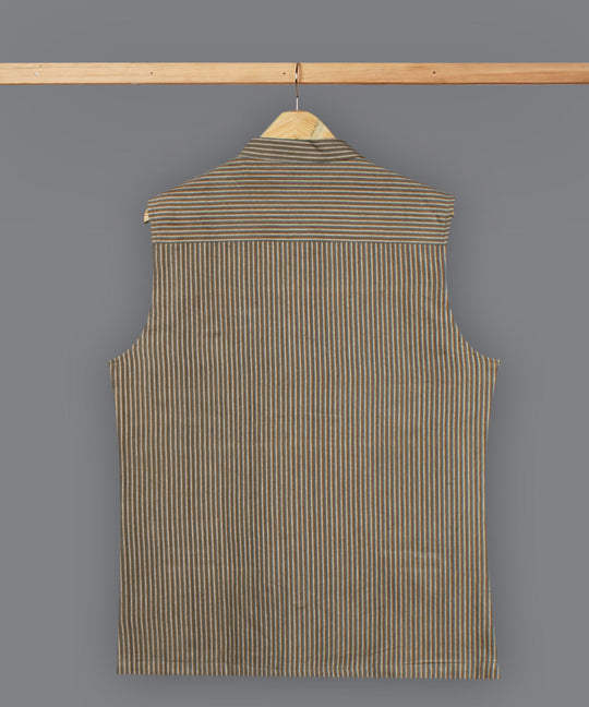 Brown stripe cotton nehru jacket