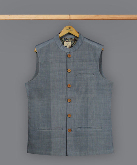 Pale blue cotton nehru jacket