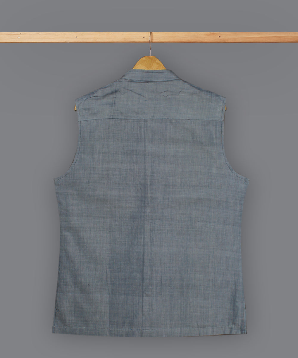 Pale blue cotton nehru jacket