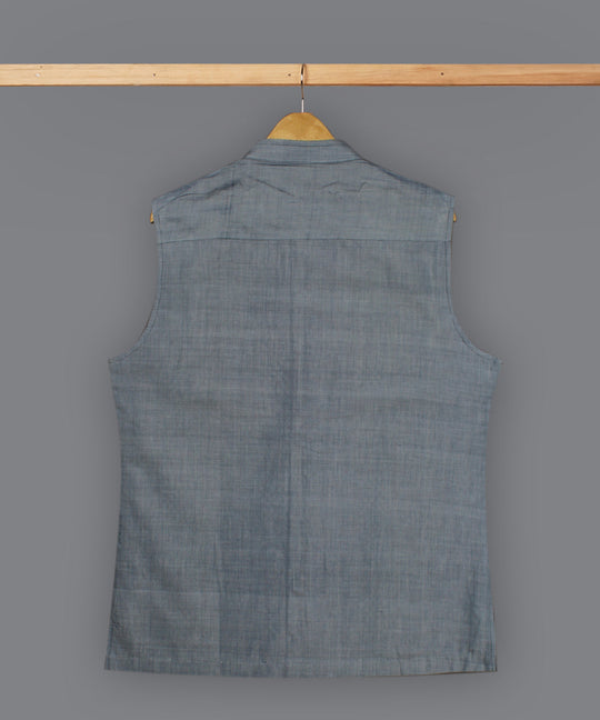 Pale blue cotton nehru jacket