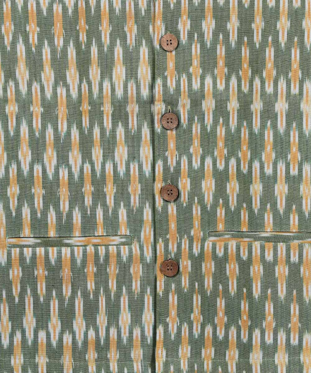 Green yellow ikat cotton nehru jacket