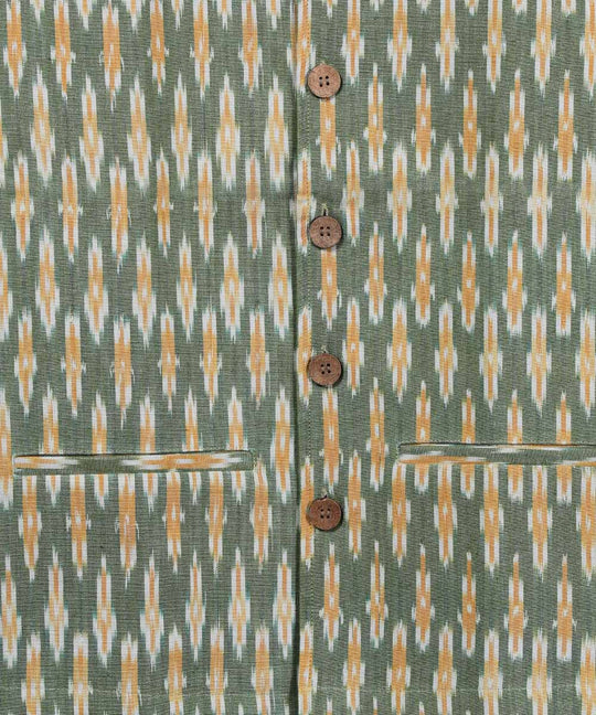 Green yellow ikat cotton nehru jacket