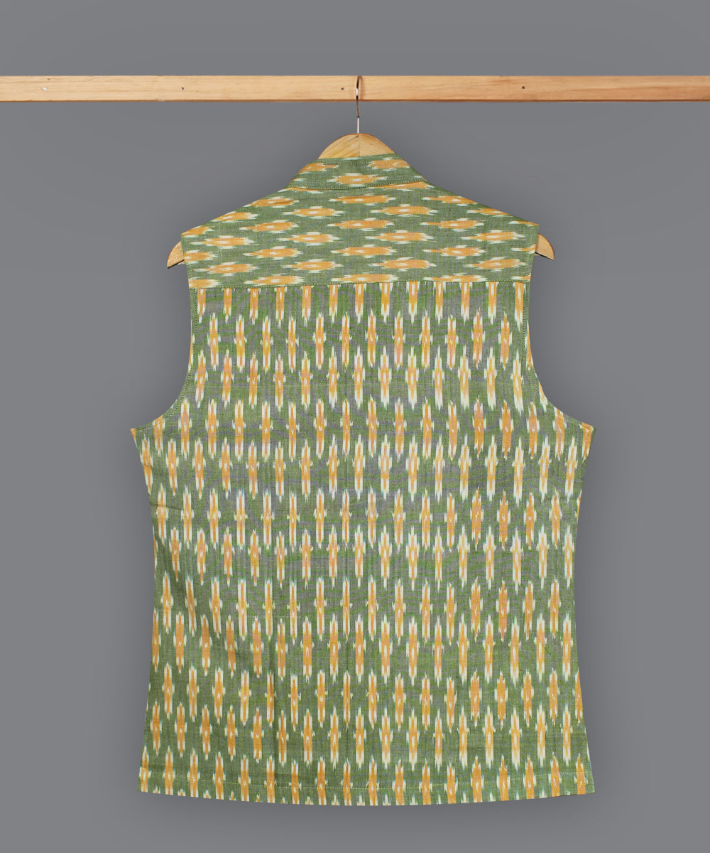 Green yellow ikat cotton nehru jacket