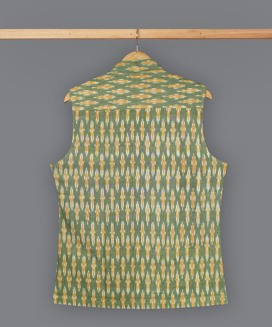 Green yellow ikat cotton nehru jacket