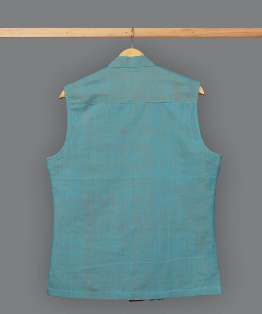 Light blue orange dual shade cotton nehru jacket