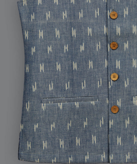 Light blue pochampally ikat cotton nehru jacket