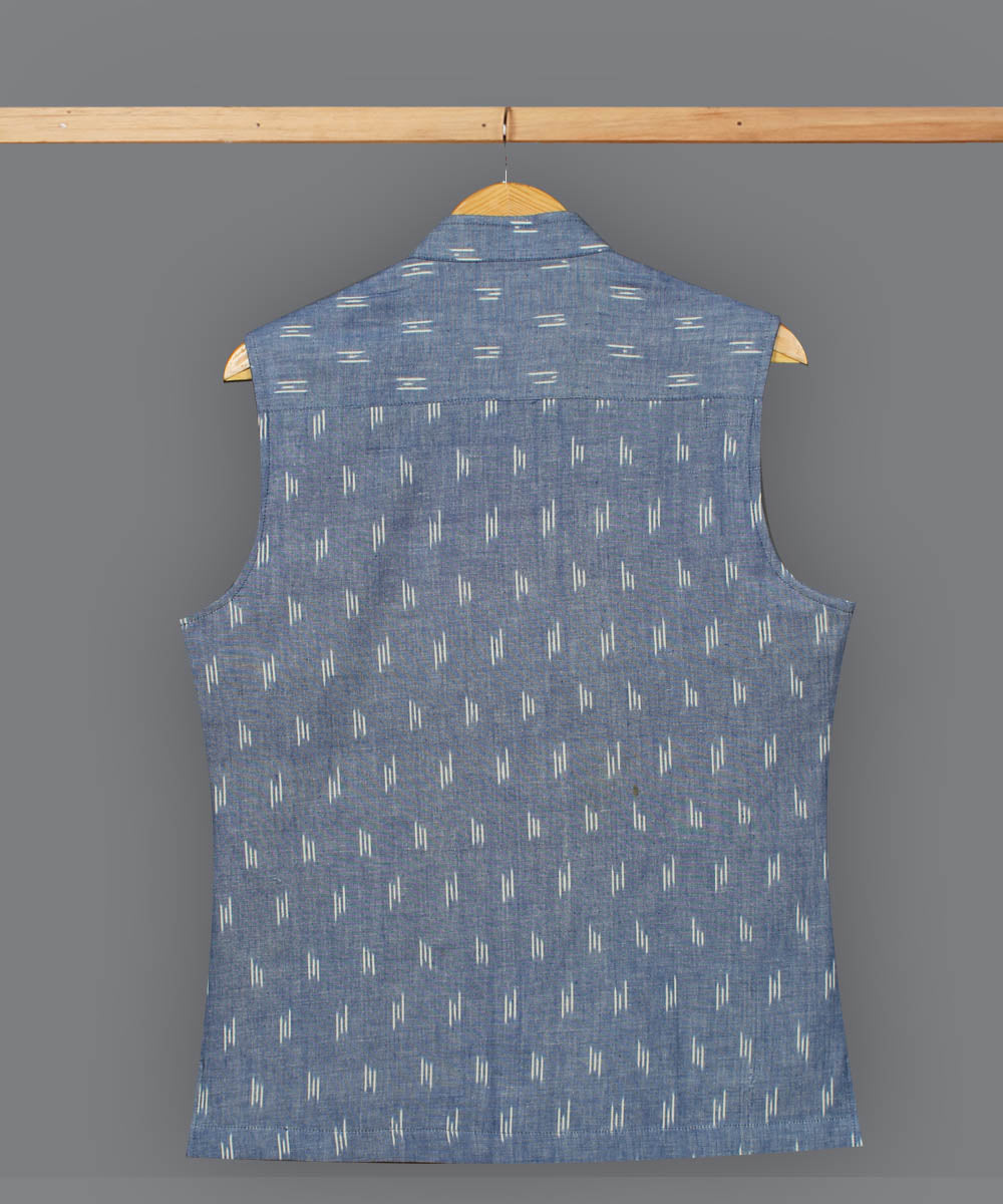 Light blue pochampally ikat cotton nehru jacket