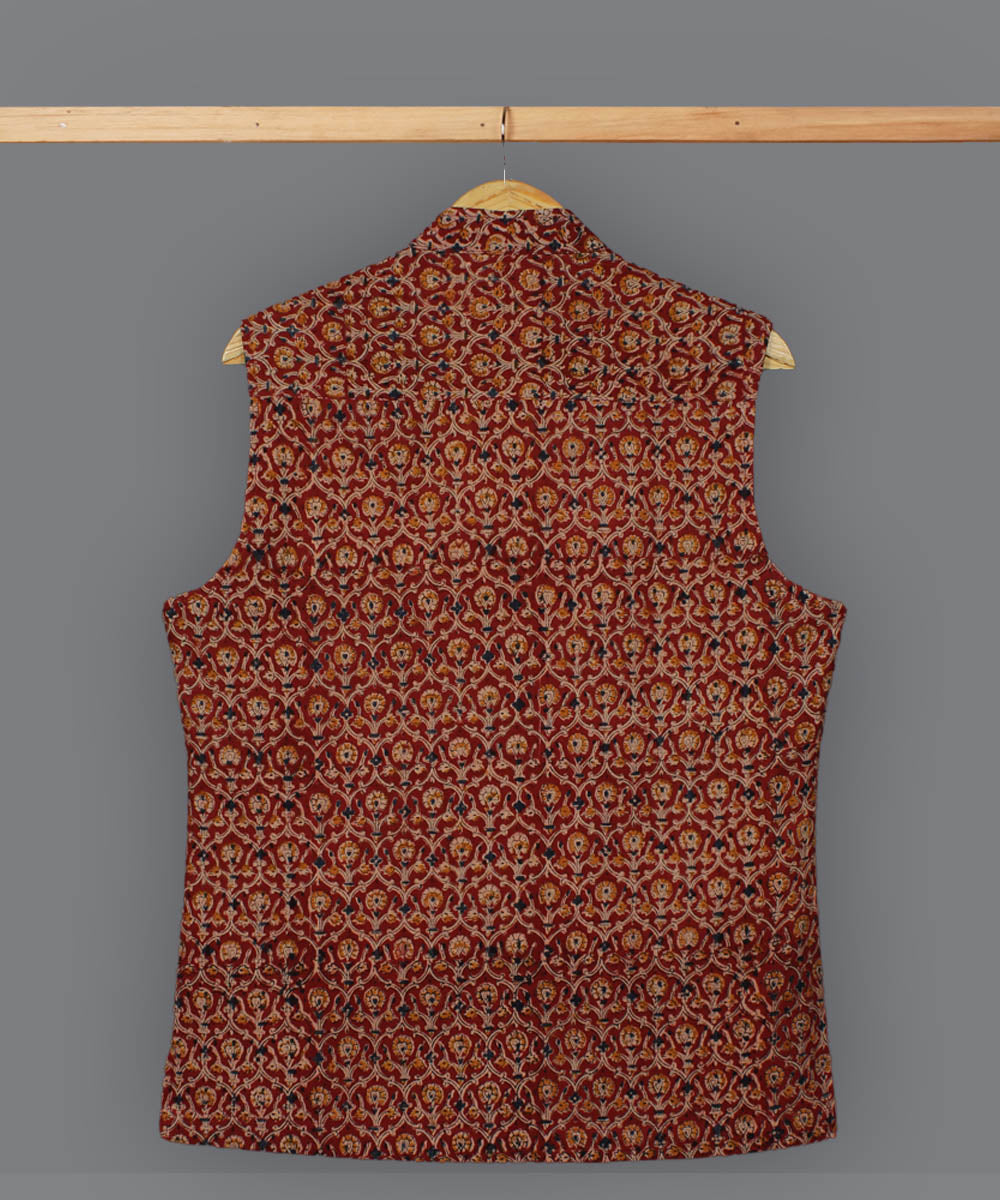 Red handblock kalamkari cotton nehru jacket