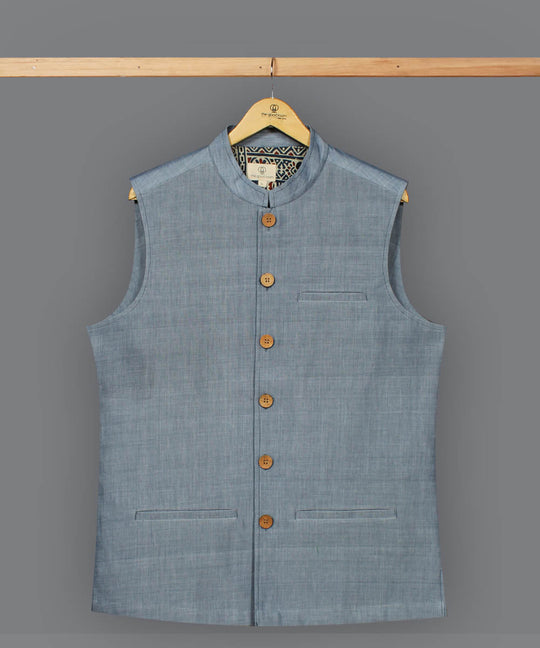 Grey cotton nehru jacket