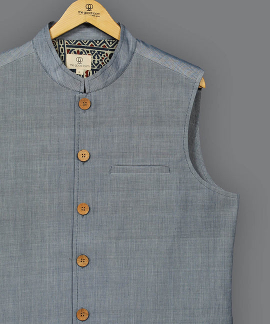 Grey cotton nehru jacket