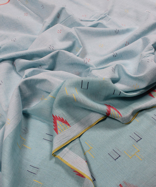 Light blue handloom bengal cotton jamdani fabric