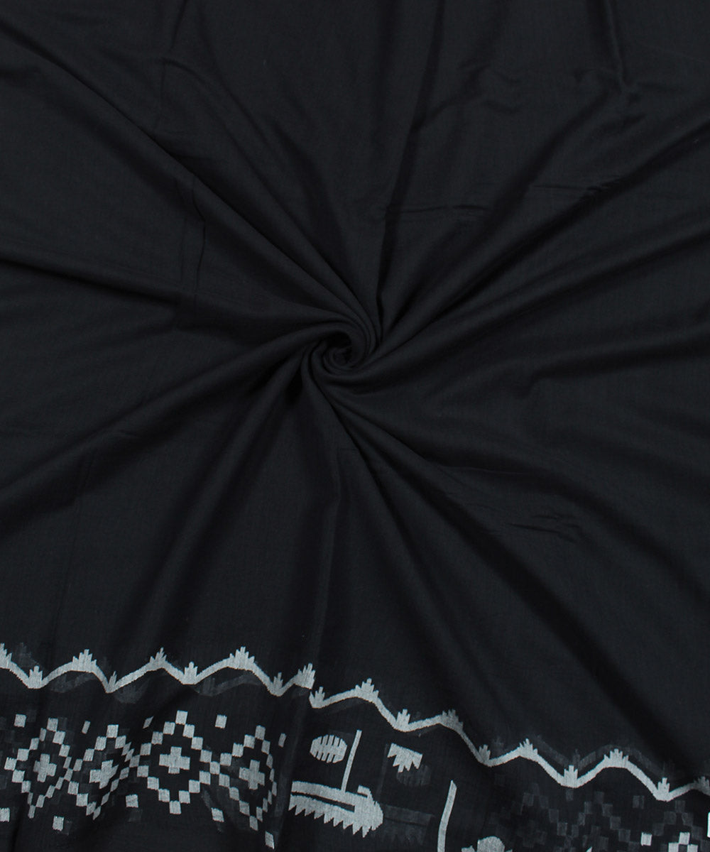 Black handloom bengal cotton jamdani fabric