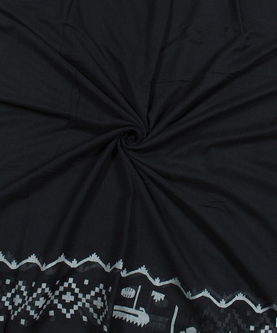 Black handloom bengal cotton jamdani fabric