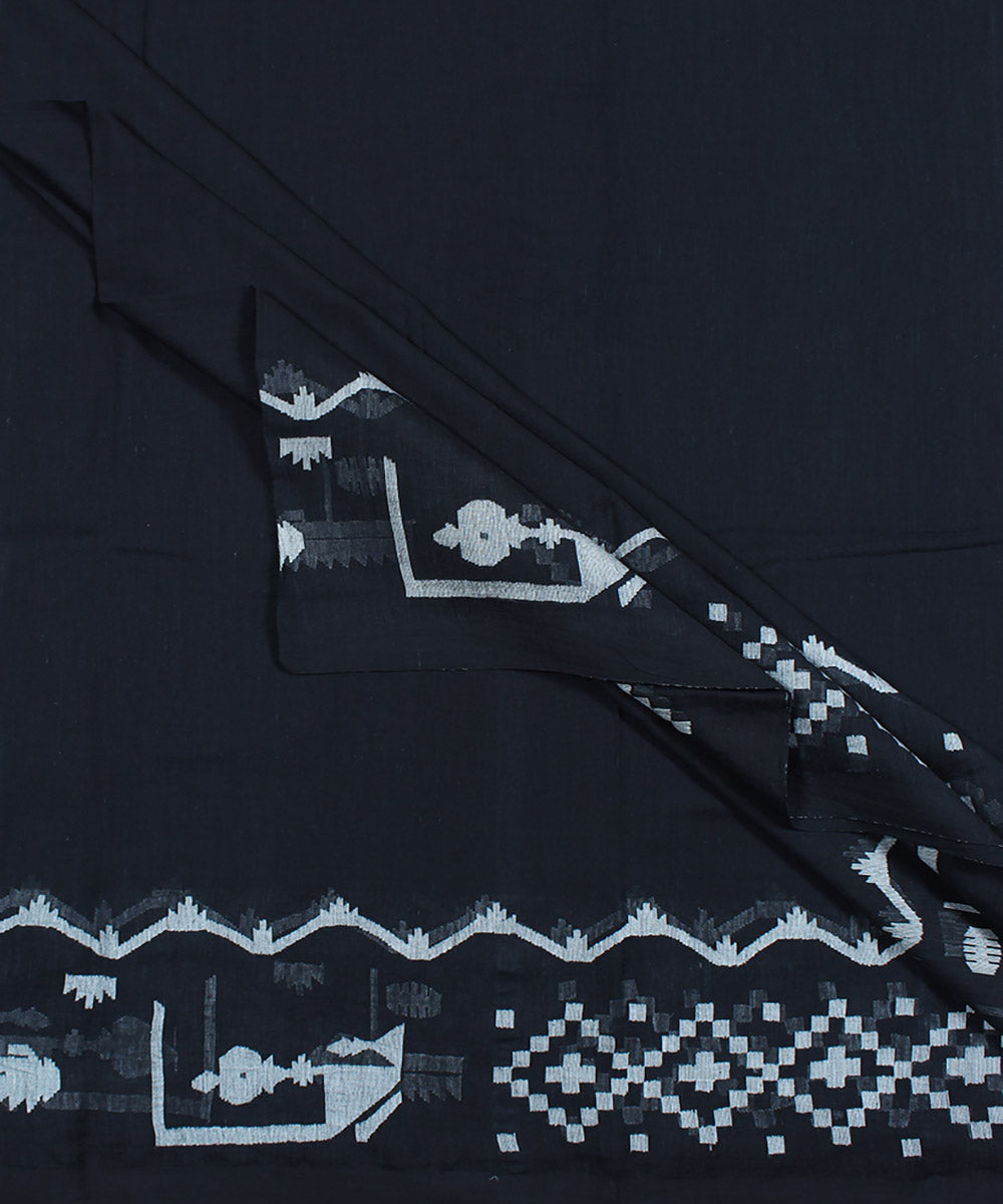 Black handloom bengal cotton jamdani fabric