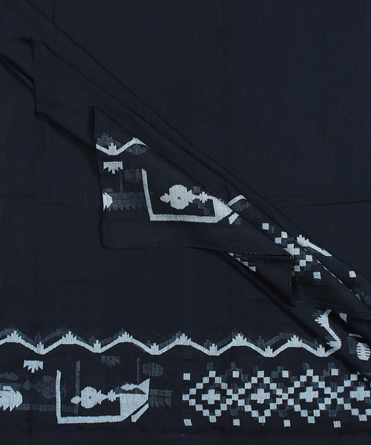Black handloom bengal cotton jamdani fabric