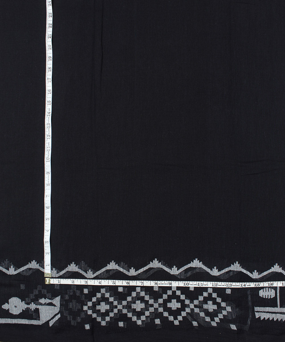 Black handloom bengal cotton jamdani fabric
