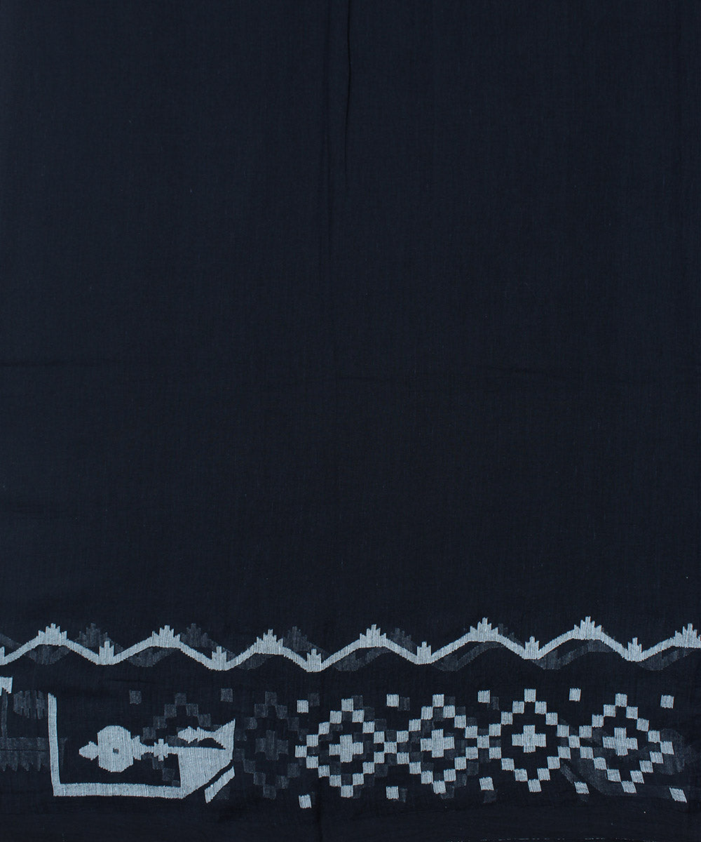 Black handloom bengal cotton jamdani fabric