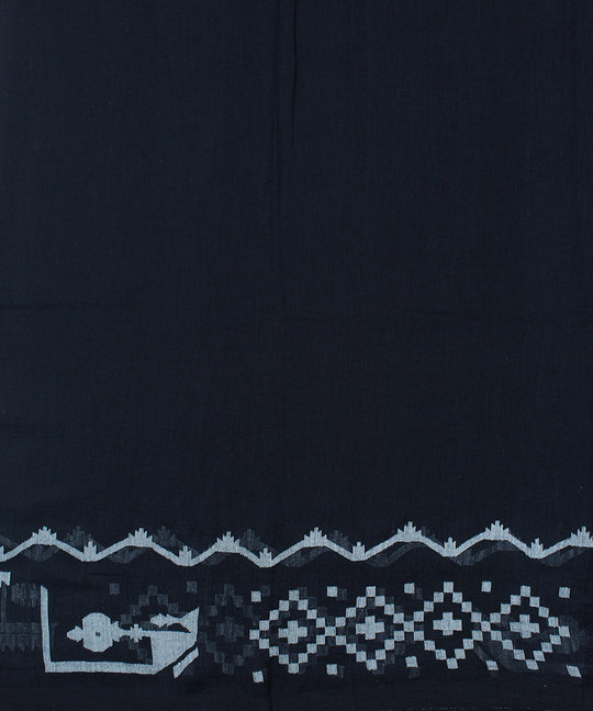 Black handloom bengal cotton jamdani fabric