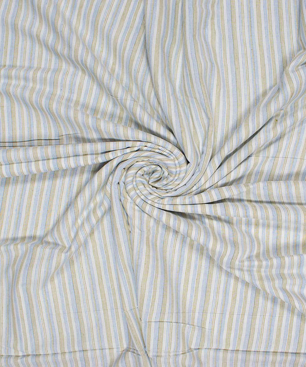 White blue green stripes handwoven bengal cotton fabric