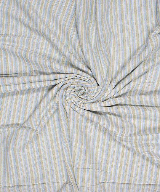 White blue green stripes handwoven bengal cotton fabric