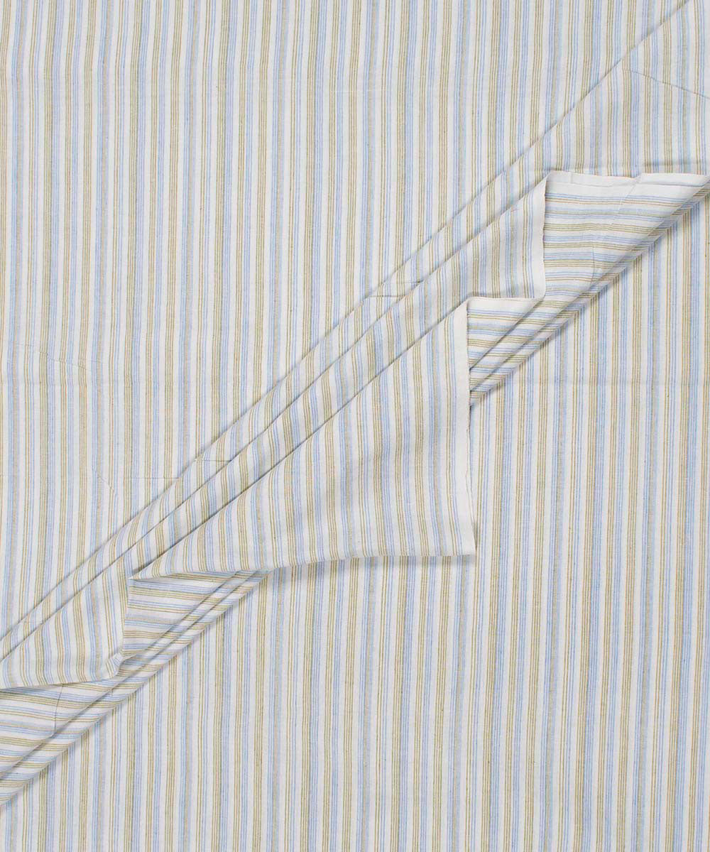 White blue green stripes handwoven bengal cotton fabric